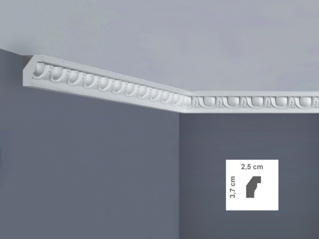  EP4L Cornice per soffitti Dimensioni: 2,5 x 3,7 x 125 cm