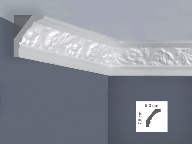  EF5L Cornice per soffitti Dimensioni: 5,3 x 7,8 x 125 cm