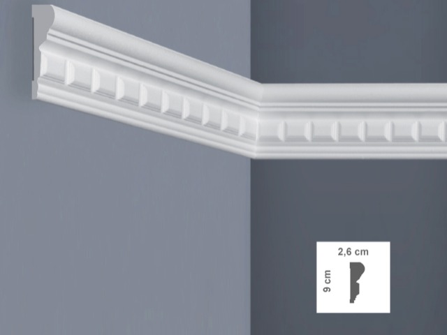 EW5L Cornice per pareti e soffitti Dimensioni: 2,6 x 9 x 125 cm