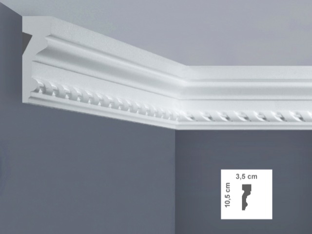  EZ1L Cornice per soffitti Dimensioni: 3,5 x 10,5 x 125 cm